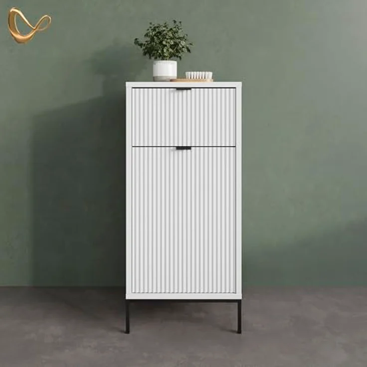 Livinity® Midischrank ATERNO, Weiß, 40 x 87 cm mit Tür und Schublade – Bild 9