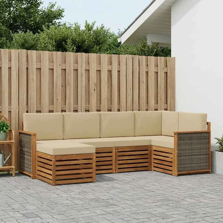 vidaXL Outdoor-Sofagarnitur 6 stk. 5-Sitzer Natur und Beige 3384559 – Bild 1