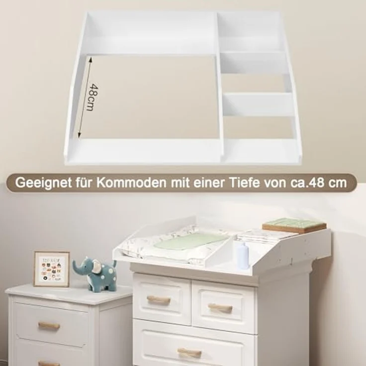 WOLTU Wickelaufsatz, für Kommode mit Tiefe 47,5-50 cm Breite ab 80 cm, Wickeltischaufsatz mit Trennfach, mit Sicherheitsgurt, 80 x 13,5 x 74,5 cm, Weiß, WT017ws – Bild 4