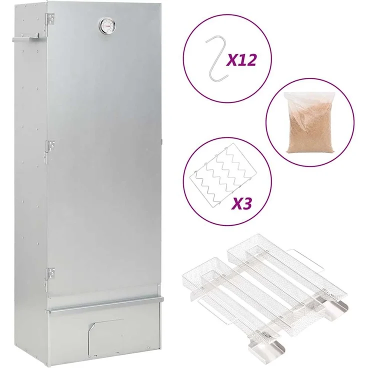 vidaXL Räucherofen mit Kaltrauchgenerator, Verzinkter Stahl, 44,5 x 29 x 110 cm, 18.5 kg, ohne Glasfenster – Bild 1