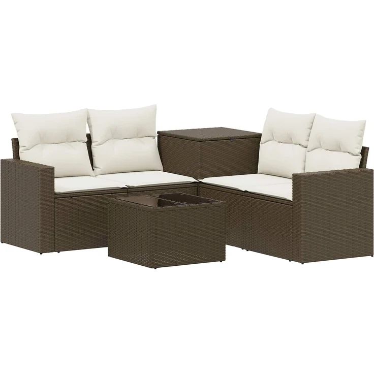 vidaXL Sofa Set 6 stk. Braun und Creme Weiß Polyrattan und Stahl 3447402 – Bild 2
