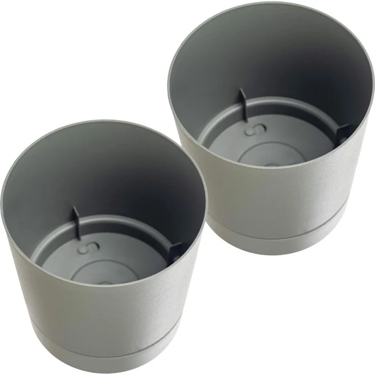 KADAX AURA 200 Recycling-Blumentopf mit Untersetzer, graugrün, 2er-Pack – Bild 8