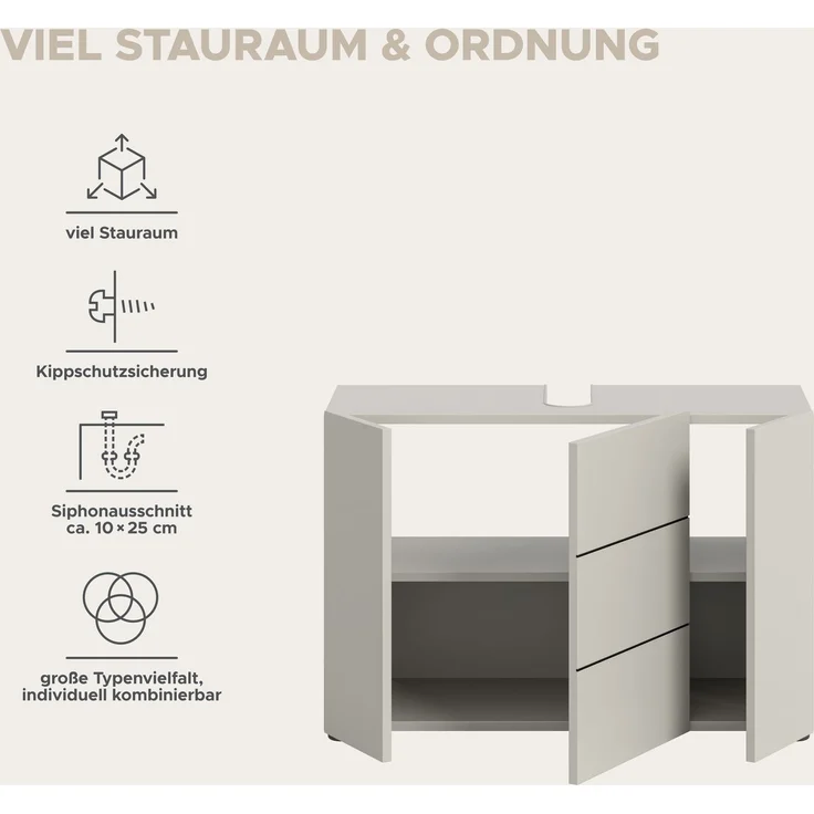 Waschbeckenunterschrank (B/H/T: 82x56x34 cm) in Kaschmir Nachbildung und schwarz – Bild 8