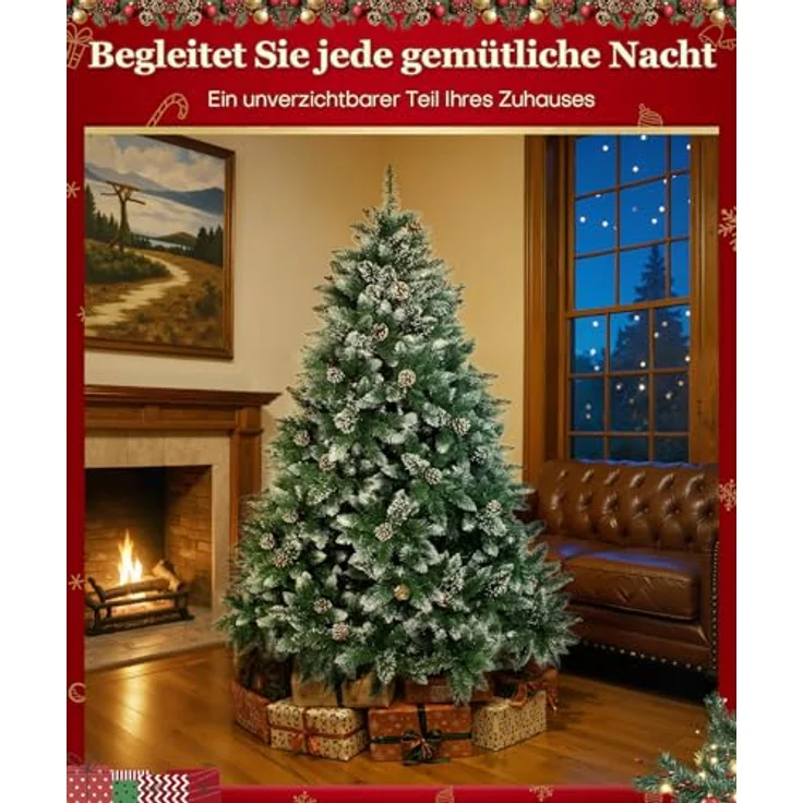 Yorbay Künstlicher Weihnachtsbaum Künstlicher Tannenbaum mit Schnee, Kiefernzapfen, mit Ständer, Weihnachtsbaum Christbaum für Weihnachten-Dekoration – Bild 8
