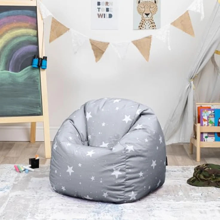 Icon Sterne Sitzsack Kinder, Grau, Gewebter-Stoff, Sitzsack mit Füllung, Bequemer Kinder Sessel, Kuschelsessel, Lese Sessel, Schlafzimmer, Kinderzimmer, Spielzimmer – Bild 5