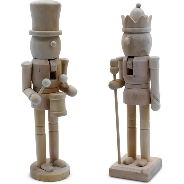 Spetebo Nussknacker traditionelle Weihnachts Dekofigur, (Set, 2-tlg, 25 cm hoch), Nussknacker aus Holz zum Selbstgetalten