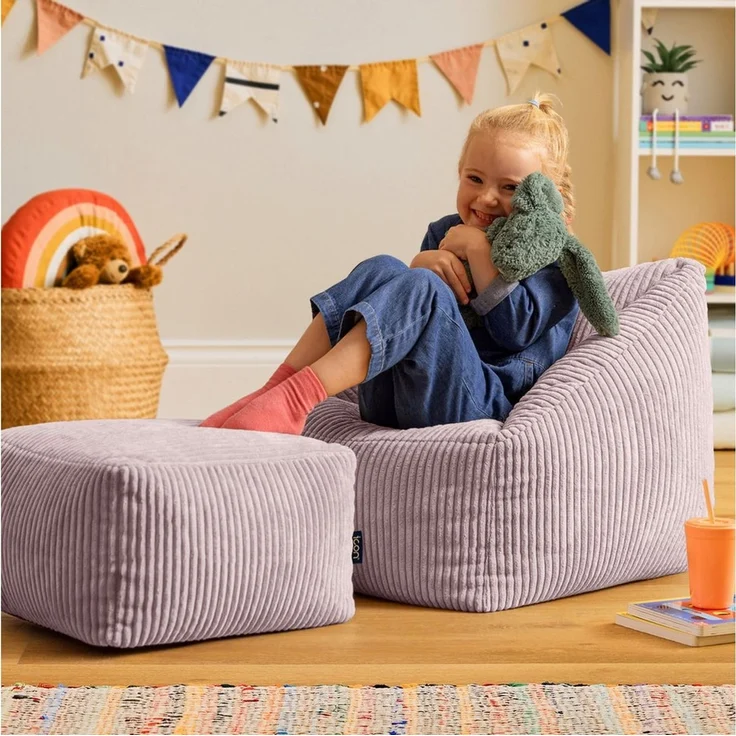 icon Sitzsack Kinder aus Cord flauschig mit Hocker „Natalia“ (Spar-Set, 1 x Sitzsack, 1 x Hocker), 55x44 cm, Made in Germany, für Kinderzimmer – Bild 3