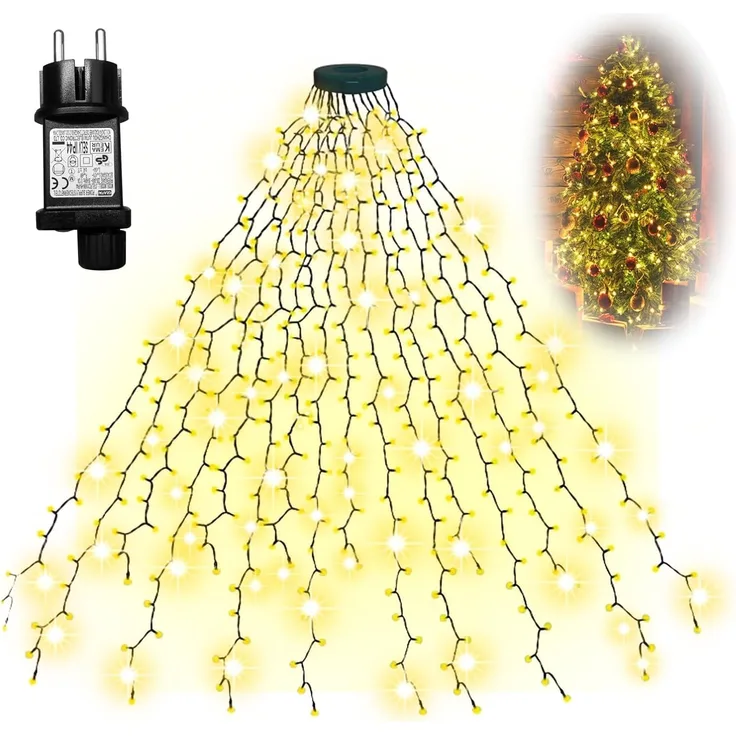 Montegoni LED-Lichterkette 2m 280 LEDs Christbaumbeleuchtung mit Ring, 8 Stränge, 8 Modi, weihnachtsbaumbeleuchtung IP65 Wetterfest, Memory und Timer Funktion