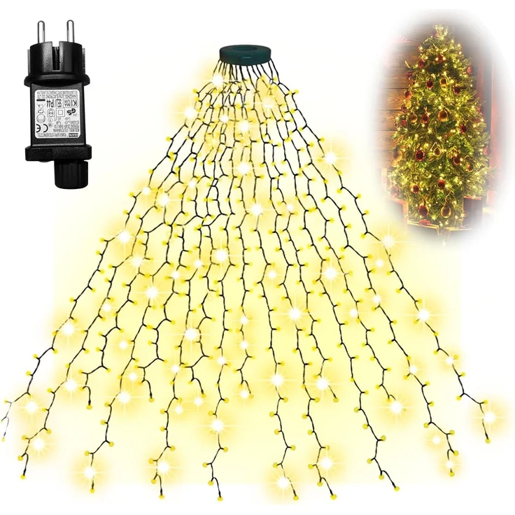 Montegoni LED-Lichterkette 2m 280 LEDs Christbaumbeleuchtung mit Ring, 8 Stränge, 8 Modi, weihnachtsbaumbeleuchtung IP65 Wetterfest, Memory und Timer Funktion – Bild 1