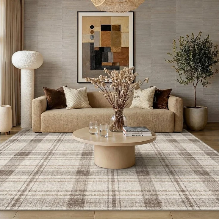 PURECOZY Teppich kariert, weich kuschelig, rutschfest & waschbar mit stabiler Umrandung, rechteckig, Höhe: 6.1 mm, geeignet für verschiedene Innenräume, 120 x 180 cm – Bild 1