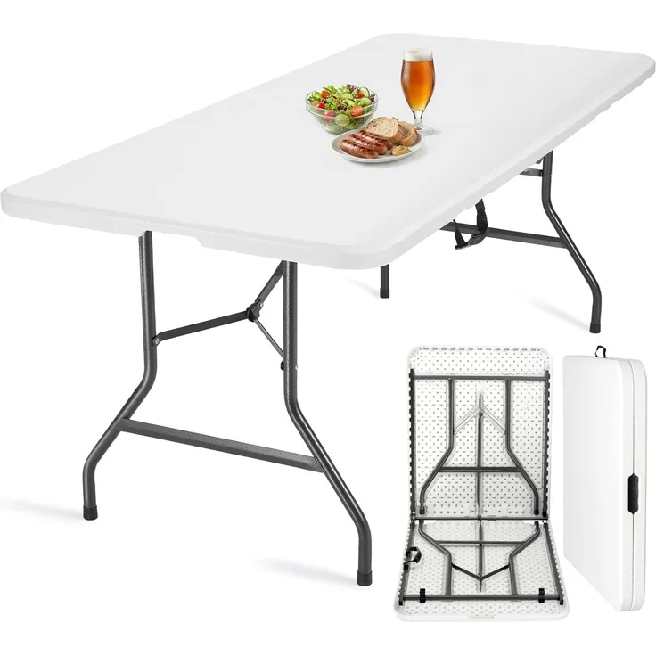 Velway Gartentisch klappbar 180x74 cm Buffettisch - Schneller Einsatz Klapptisch für 6-8 Personen Kunststoff Campingtisch Partytisch mit Tragegriff für Garten Terrasse und Balkon Zusammenklappbar Weiß