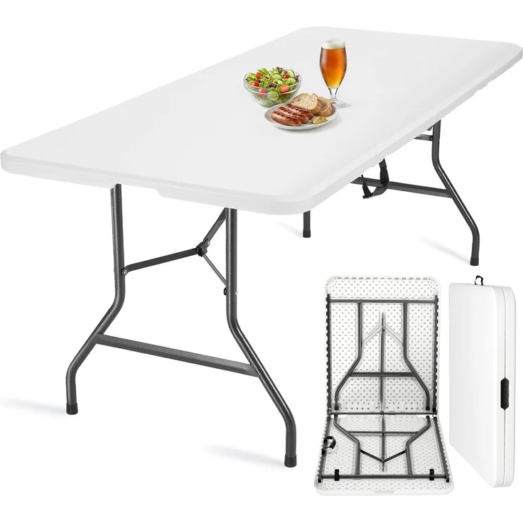 Velway Gartentisch klappbar 180x74 cm Buffettisch - Schneller Einsatz Klapptisch für 6-8 Personen Kunststoff Campingtisch Partytisch mit Tragegriff für Garten Terrasse und Balkon Zusammenklappbar Weiß