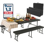 Albatros Bierzeltgarnitur Rattan – robuste Biertischgarnitur Klappbar und hohe Tragkraft – Set aus 2x Bierbank und 1x Biertisch für bis zu 10 Personen – Bierbankgarnitur