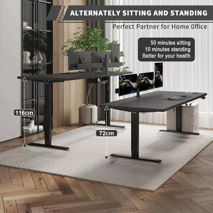 JUMMICO Schreibtisch höhenverstellbar mit 4 Memory-Funktionen, Schwarz, 180x80 cm – Bild 3