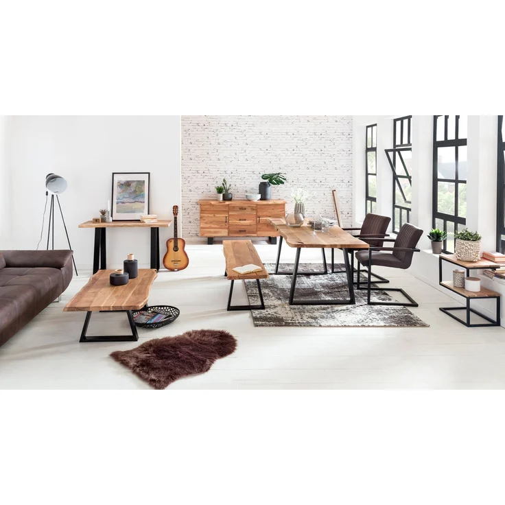 Konsolentisch GAYA 120cm Akazie Massivholz Landhausstil Baumkante Metallbeine – Bild 10