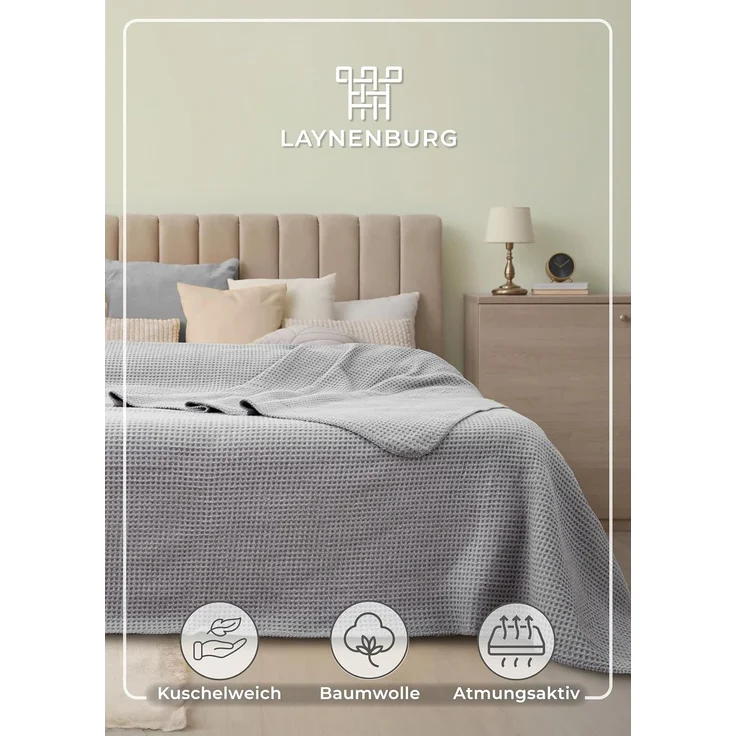 Wohndecke Wohndecke Waffelpique aus Baumwolle - Kuscheldecke, Baumwolldecke -, Laynenburg, Decke als Sofa-decke, Couchdecke, Wolldecke aus Baumwollmix – Bild 2