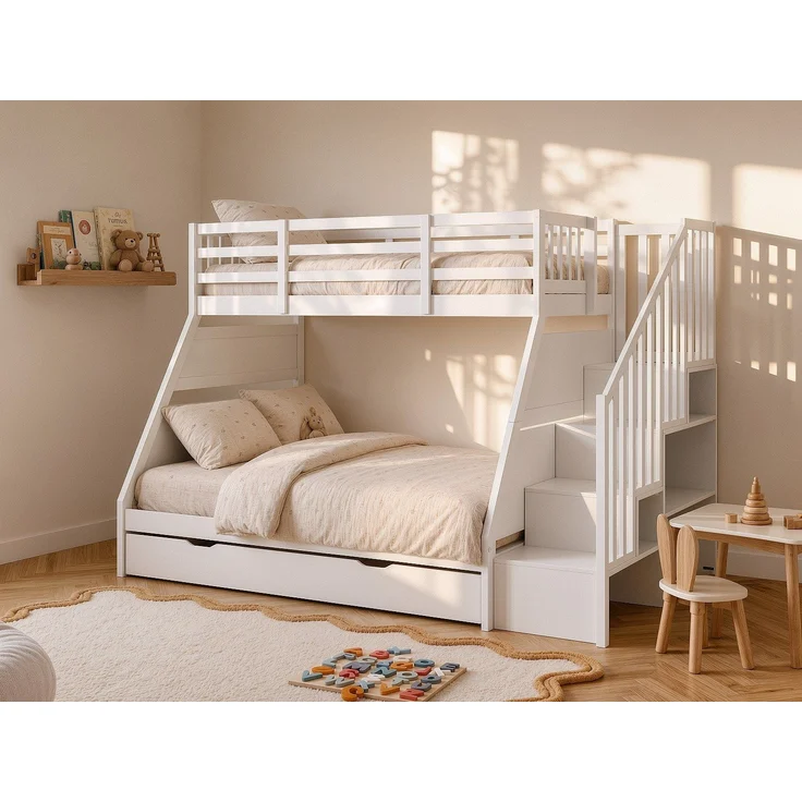 Vente-unique - Etagenbetten 90 und 140 x 190 cm mit Stauraum - Kiefer und MDF - Weiß - LAKAYO – Bild 2
