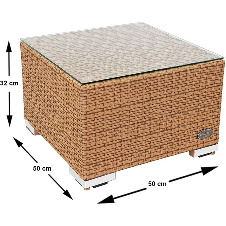 RS Trade 'Toscana' Beistelltisch mit verstärktem Alu-Gerüst, Polyrattan, Natur, 50 x 50 x 32 cm – Bild 4