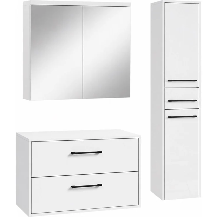 Badplaats Waschtischunterschrank-Set Florence 80 x 46 cm - Matt Weiß - mit Spiegelschrank und Hochschrank – Bild 1