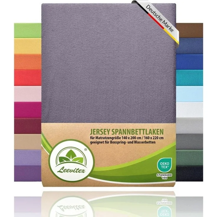 leevitex® Spannbettlaken, Premium 170g/m², Gummizug: rundum, schwer und dick, 100% Jersey-Baumwolle, Platingrau, 90 x 200 - 100 x 220 cm – Bild 4