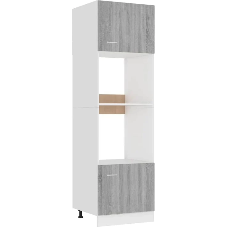 vidaXL Mikrowellenumbauschrank Lyon Grau Sonoma 60 x 57 x 207 cm Holzwerkstoff, Küchenschrank, Küche Hochschrank, Küchenmöbel, Küchenzeile für Backofen Mikrowelle