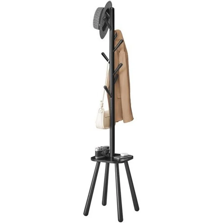 Vasagle Garderobenständer, Kleiderständer, mit 8 Haken und Ablagefläche, 170,5 cm hoch für Mäntel, Hüte, Taschen, Eingangsbereich, Flur, Schlafzimmer, tintenschwarz RCR033B01 – Bild 1