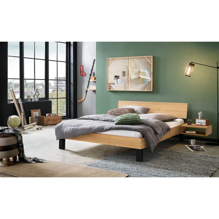 Hasena Massivholzbett Lodi Eiche bright mit Metall-Füßen 200x200 cm, Fußhöhe 20 cm – Trento – Bild 2