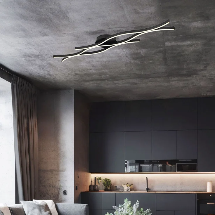 LED Deckenleuchte, gewellt, schwarz, L 108 cm – Bild 2