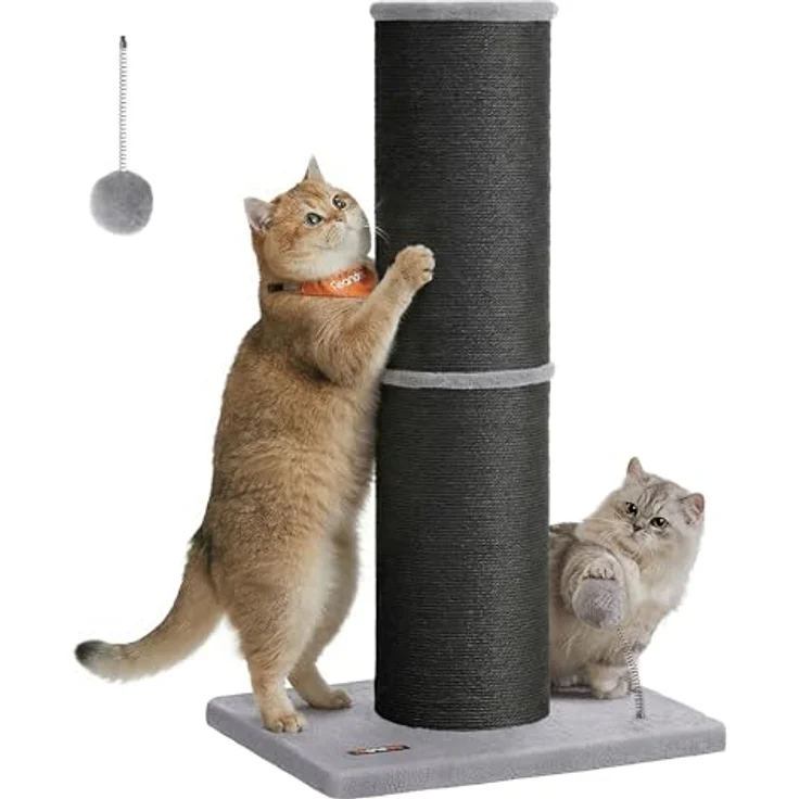 Feandrea Kratzbaum, Kratzsäule XL, 85 cm hoch Kratzstamm, 17cm Dicker Stamm | Katzenbaum für mittelgroße und große Katzen, Sisalstamm, mit Plüschball und Glocke, schwarz, CLAWFY Kollektion PCA042B101 – Bild 1