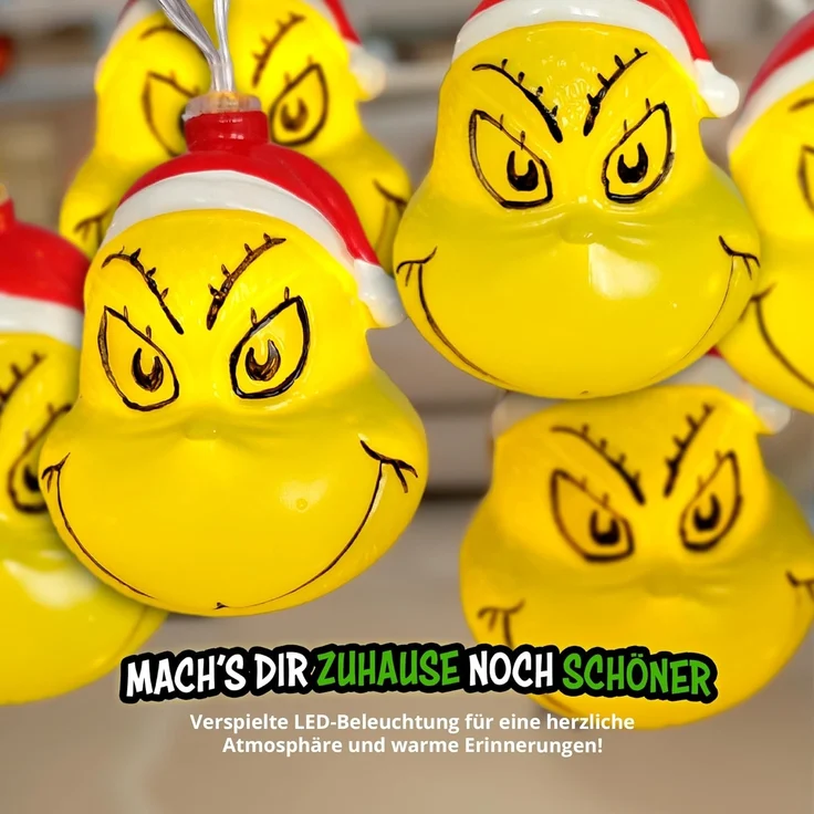 United Labels® LED-Lichterkette The Grinch LED Lichterkette 2m mit 10 LEDs warmweiß batterie innen – Bild 3
