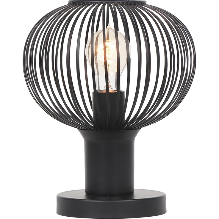 LED Tischleuchte mit Gitter Lampenschirm Schwarz, Höhe 28cm – Bild 2