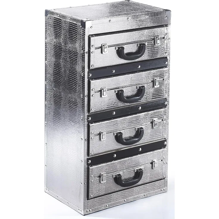 Kobolo Regal Kommode Schubladenturm Kofferoptik silber 4 Fächer