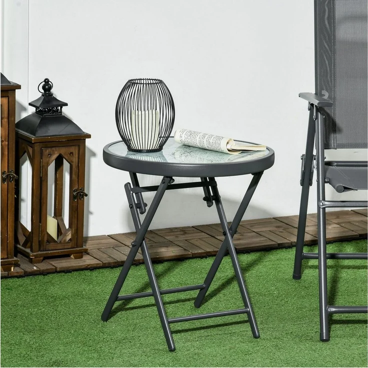Outsunny Gartentisch klappbar, aus Glas mit Marmoroptik, rund (Klapptisch, 1-St, Beistelltisch), für Balkon Terrasse Wohnzimmer Büro, 45 x 45 x 50 cm, Weiß – Bild 5
