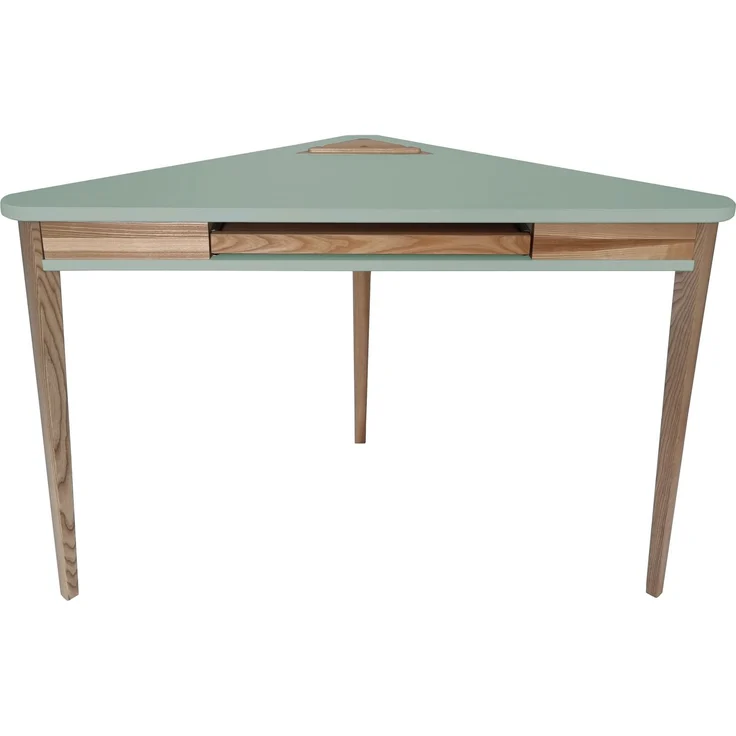 Ragaba Eckschreibtisch mit Tastaturauszug, MDF & Massives Eschenholz, 114x61 cm, Salbei Grün