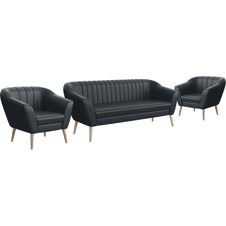 MEBLINI Sofa-Set KAIA 3+1+1 - Dunkelgrau Kunstleder - für Wohnzimmer - Mini Lounge für fünf Personen - Küchensofa - Sofa Klein - Sitzgarnitur - Polstergarnitur - Sofagarnituren – Bild 1