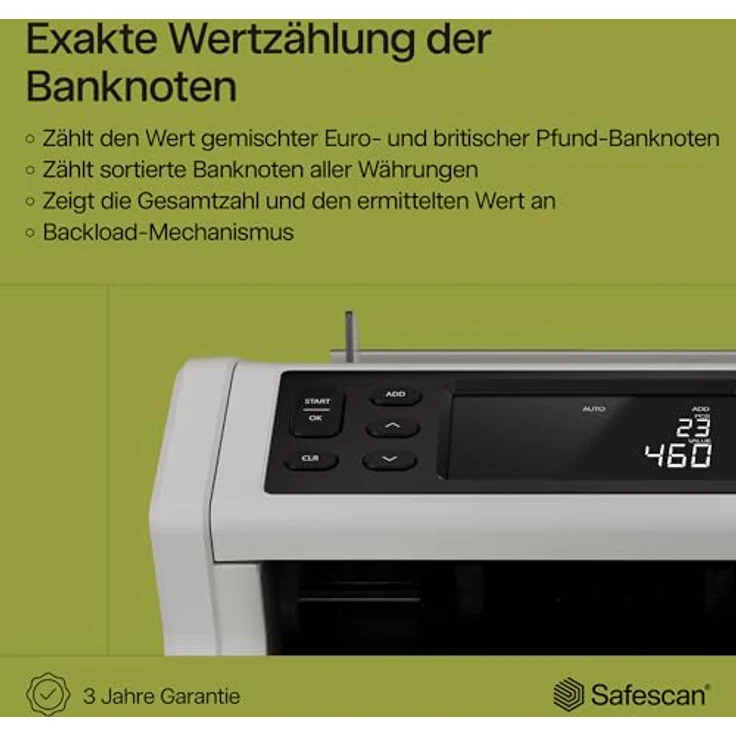 Safescan Geldzählmaschine mit Wertzählung 2265 G2 3,9-Zoll – Bild 3