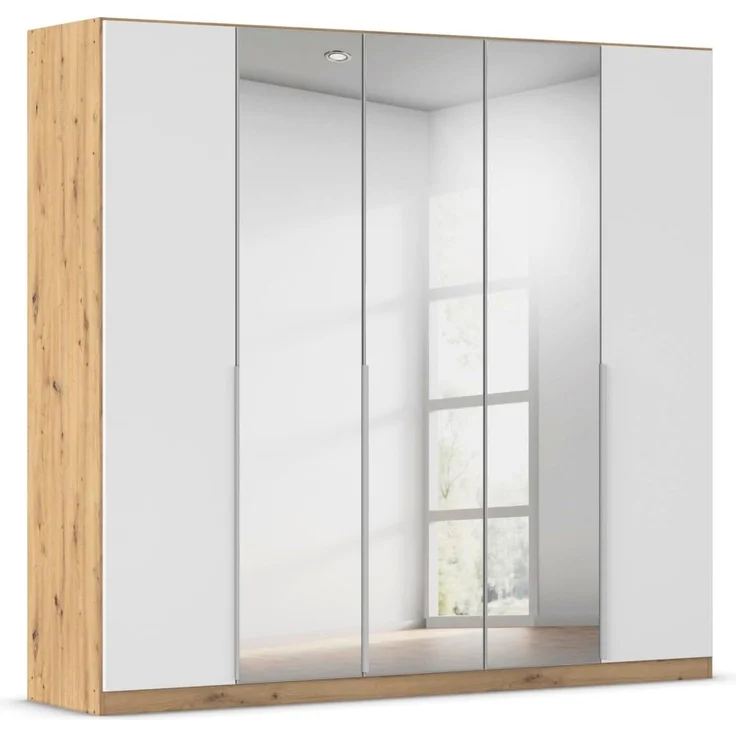 Kleiderschrank Rauch Alabama 5-türig Spiegel Weiß/Artisan Eiche 226x210 cm – Bild 1