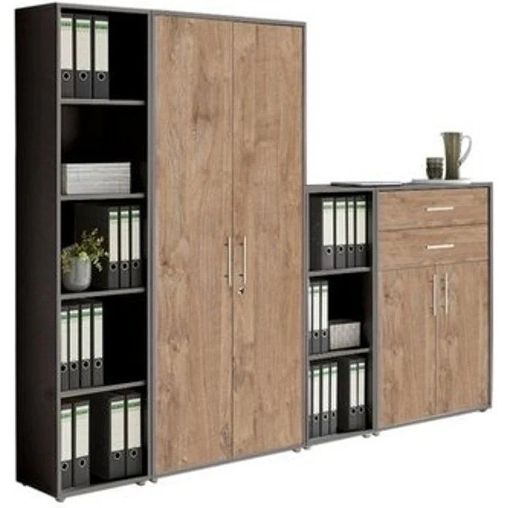 BMG Möbel Aktenschrank Office Edition (Set 22, Büroschrank abschließbar mit Metallgriffen, 4 teilig) 2x Regal, 1x großer Aktenschrank, 1x Schubkastenschrank – Bild 4