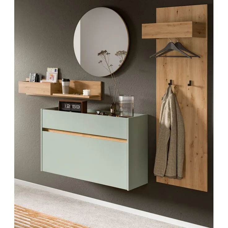 Garderobe Set 4-tlg. Borga in salbei und Eiche 205 cm
