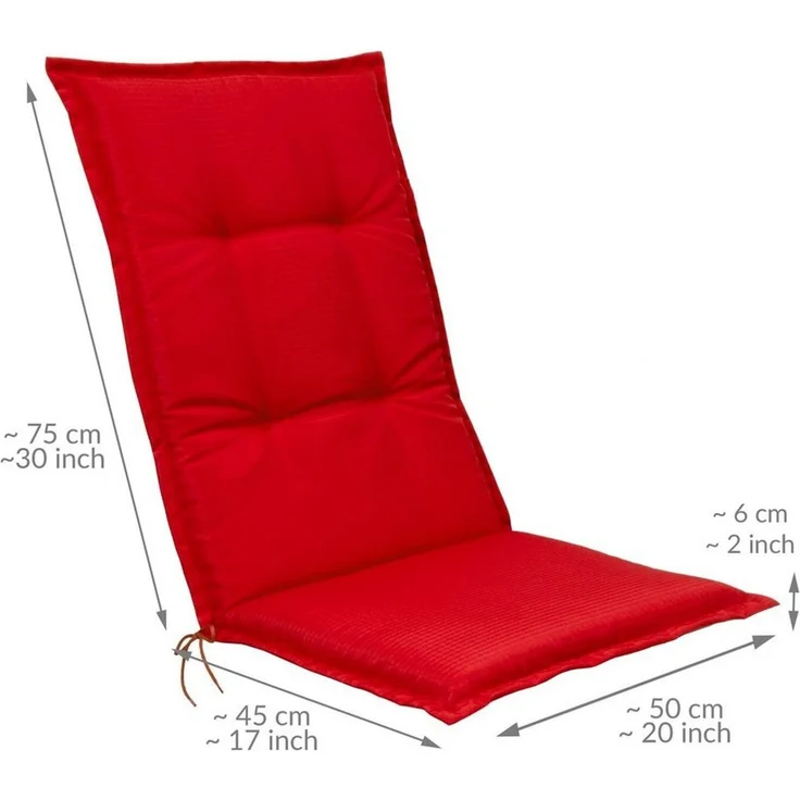 Beautissu Hochlehnerauflage 2er Set Hochlehner Set Base HL Sitzkissen, 120 x 50 x 6 cm Rot, Hochlehner Rückenkissen Stuhlkissen für Gartenstühle Sitzpolster – Bild 2