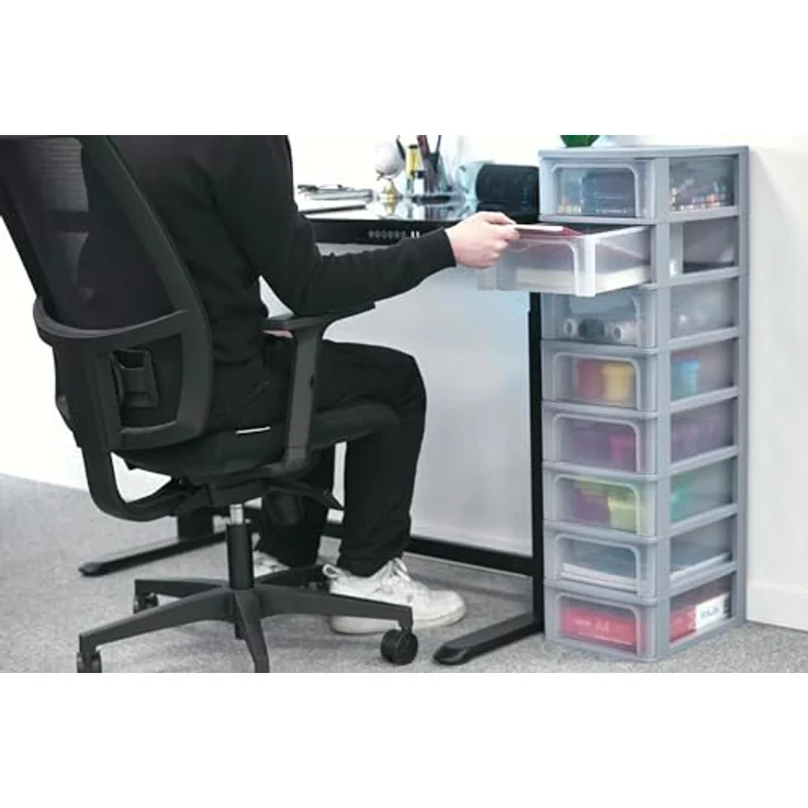 Iris Ohyama, Kunststoff Schubladenbox mit 8 flachen Schubladen, Grau, Easy-Pull-System, A4, A5 & A6 Format, Schreibtisch Organizer für Büro, Schule, Schreibwaren, BPA-frei, Schubladenschrank, OCH-2008 – Bild 5