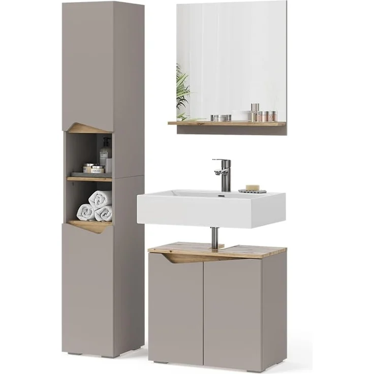Badmöbel-Set Marelle Greige/Artisan-Eiche 3-teilig Vicco – Bild 7