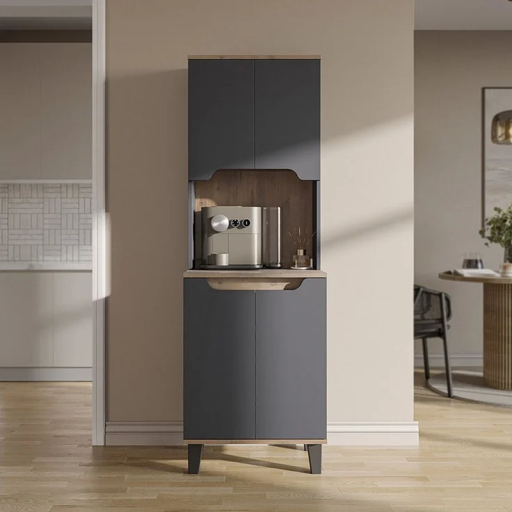 Roomart Küchenbuffet DEFNE mit Nische Kaffeebar Mikrowellenschrank Vorratsschrank, 5 Farben Offene Nische für Kaffeemaschine, 4 Türfächer – Bild 3