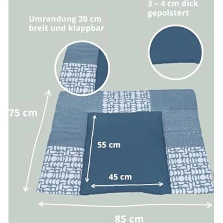 ULLENBOOM ® Wickelauflage 85x75 cm, Blau (Made in EU) - Wickelunterlage Waschbar und für Unterwegs geeignet, Bezug: 100% OEKO TEX Baumwolle, Wickeltischauflage 75x85 – Bild 3