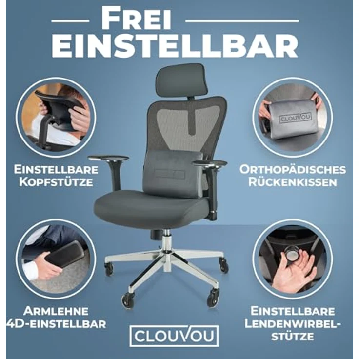 Clouvou Drehstuhl CleverSeat, anthrazit, ergonomisch, flexibel, 70x134x70 cm, für Arbeitszimmer und Büro – Bild 7
