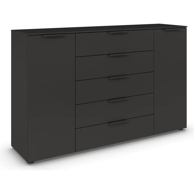 Rauch Möbel Flipp, Kommode für Schlafzimmer, Kinderzimmer, Wohnzimmer, Jugendzimmer, Flur, Garderobe, 2-türig, 5 Schubladen, mit Softclose-Funktion, Farbe Schwarz, Breite 160 cm