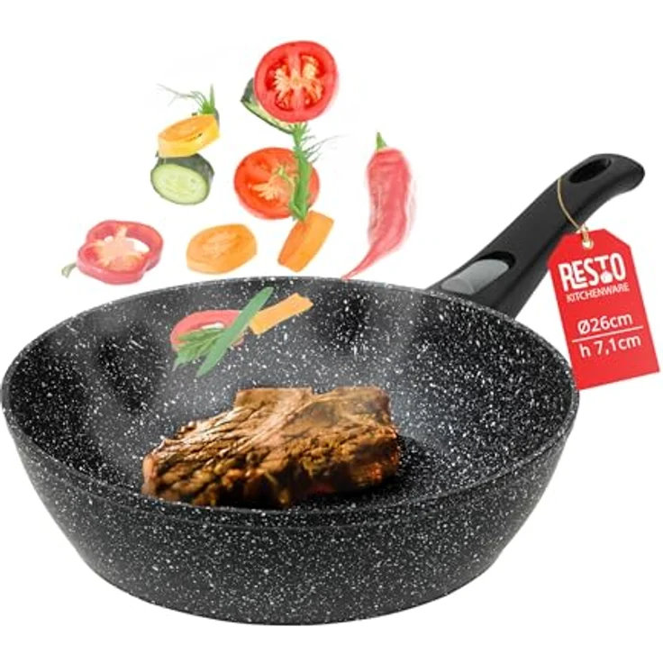 RESTO Kitchenware Bratpfanne Leo, Wokpfanne mit vierschichtiger Marmor-Antihaftbeschichtung, Aluminium (1-tlg), mit einem abnehmbaren Griff - backofenfest, spülmaschinenfest – Bild 2