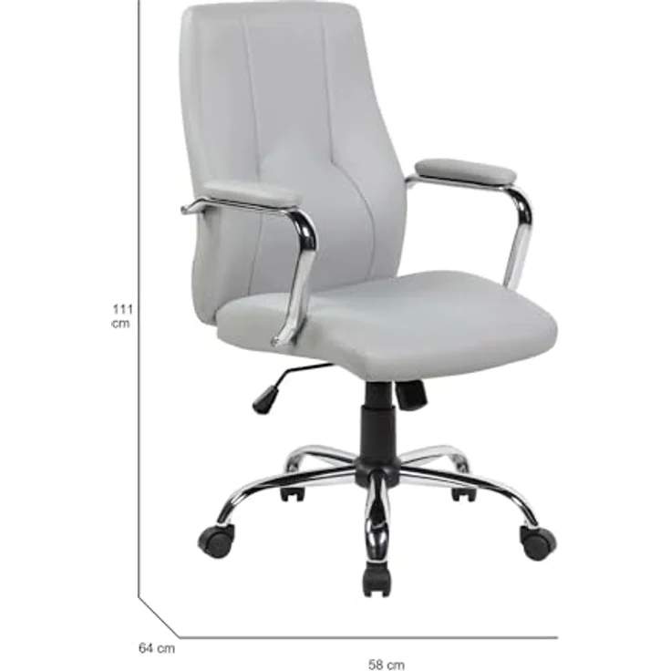 Dmora - Stuhl mit Rädern Hobart, Chefsessel mit Armlehnen, Ergonomischer Bürostuhl, 64x58h101/111 cm, Grau – Bild 4
