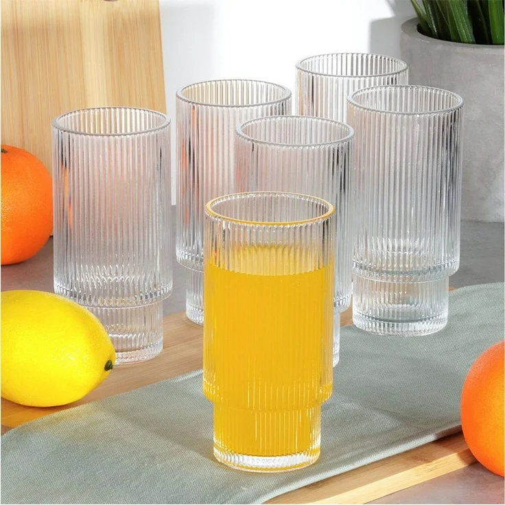 Vilde Gläser-Set Gläser Set 320ml Hohe Trinkgläser mit geriffelter Struktur, 6-tlg, Glas, spülmaschinengeeignet, geriffelt, 6 Stück – Bild 2