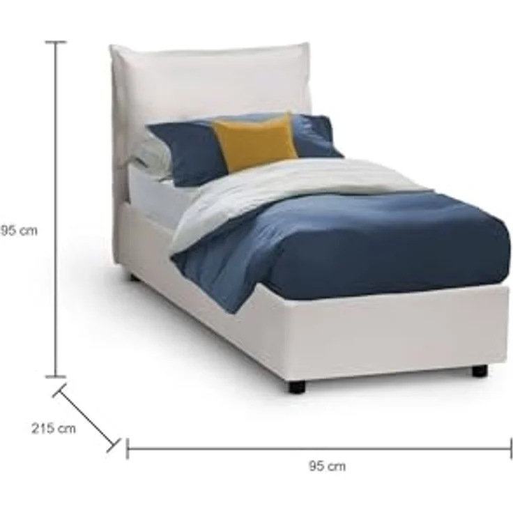 Talamo Italia - Einzelbett Naomi, Bettkasten mit Kunstlederbezug, 100 % Made in Italy, Öffnung vorne, inklusive Matratze 80 x 200 cm, Weiß – Bild 2